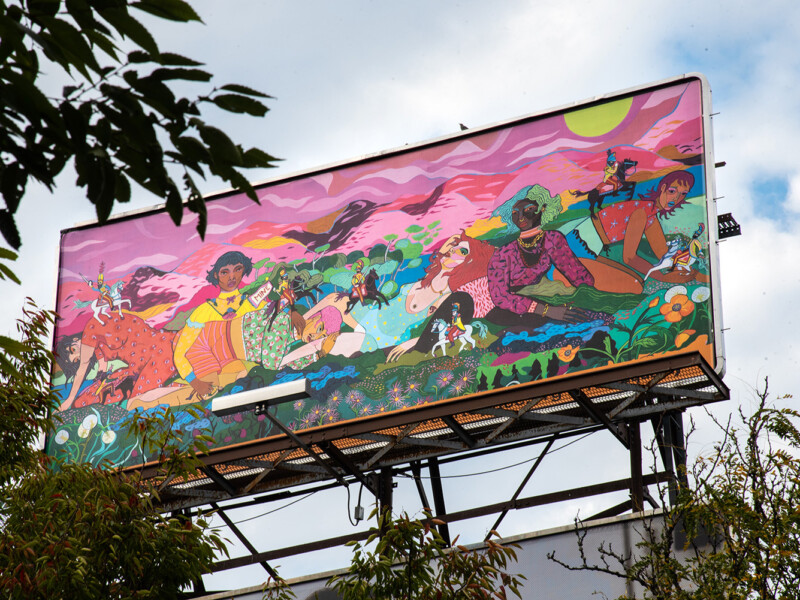 Artwork by artist Meg Lionel Murphy featured on New York Billboard for "Art4Equality x Life, Liberty and the Pursuit of Happiness" Public Art Series Presented by SaveArtSpace, Art4Equality, and The Untitled Space gallery.