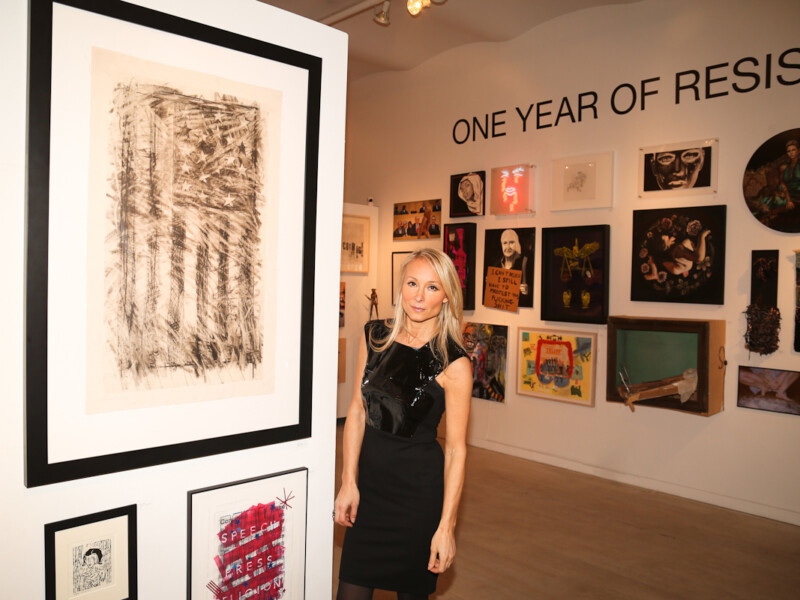 Curator and artist Indira Cesarine at The Untitled Space gallery ONE YEAR OF RESISTANCE Exhibition, NYC, January 2018.  Photography by Dustin Wayne Harris